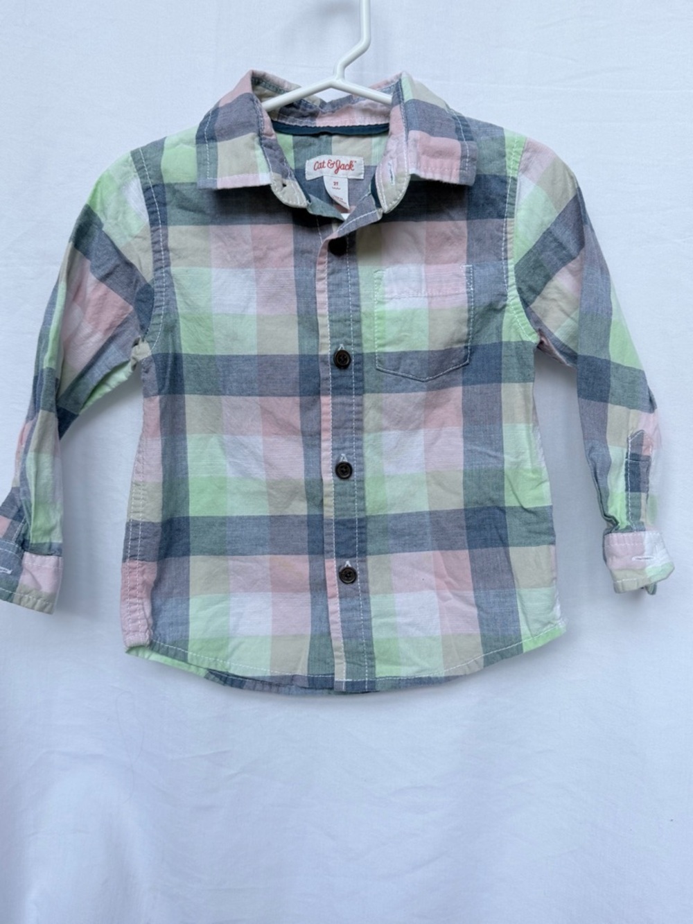 Cat & Jack Pastel Plaid Button-Down Shirt in Pink, Green, Gray